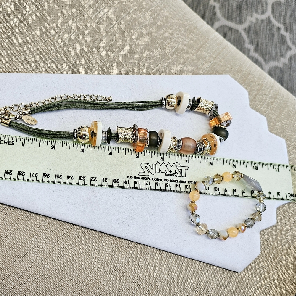SET!  Chico's Chunky Mixed Bead Necklace with Gemstone Stretchy Bracelet  SET! - Picture 11 of 16